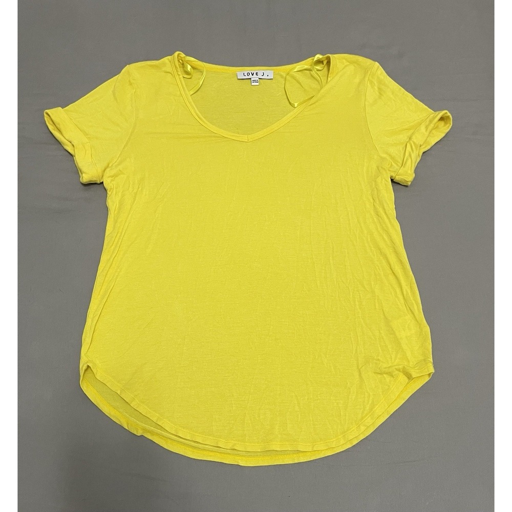 Love J‎ Womens Yellow V-Neck Cuffed Short Sleeve T-Shirt TA40718 Size M